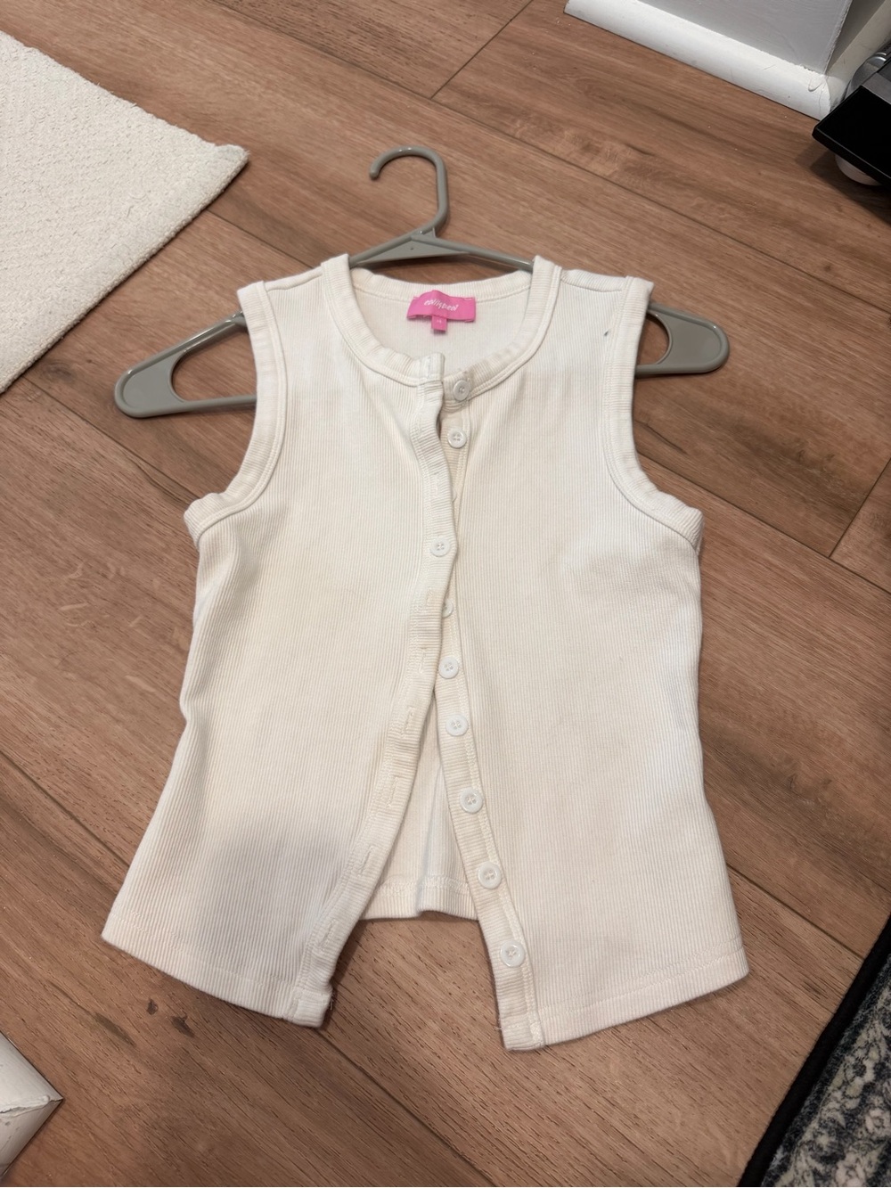 Edikted Cream Ribbed Button-Front Tank Top